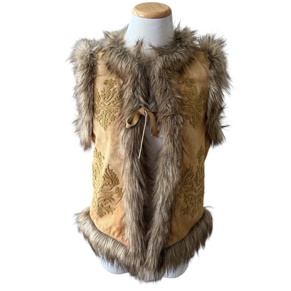 Sundance Leather Vest With Faux Fir Trim